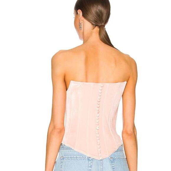 LPA Maddalena Pink Velvet Rhinestone Fringe Corset Top - Picture 2 of 9